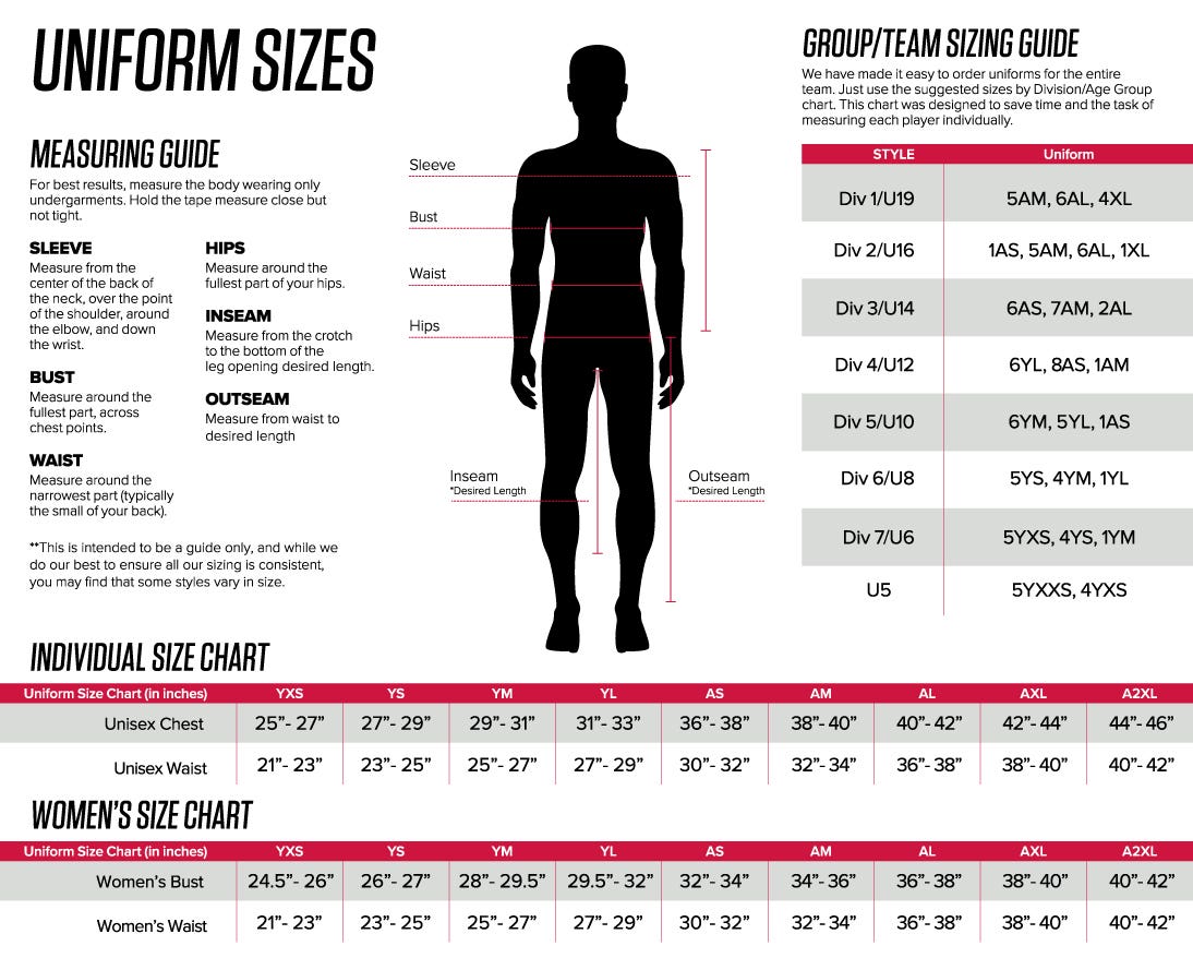 Uniform Size Chart: A Visual Reference of Charts | Chart Master